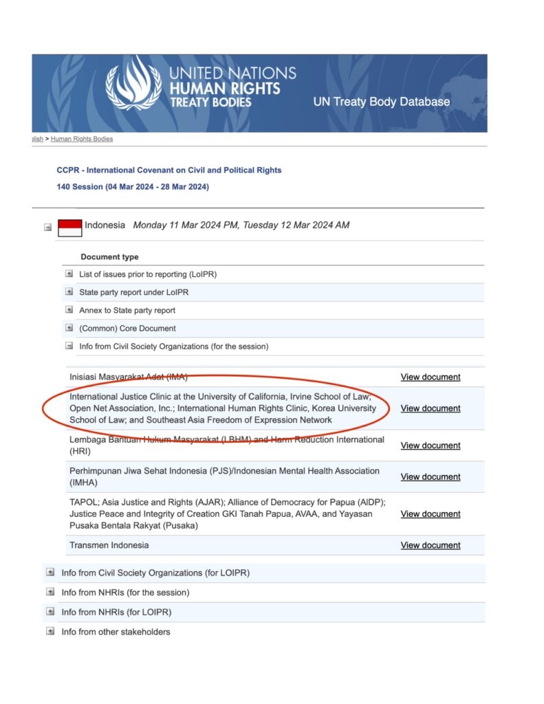 Open Net publishes a shadow report on Indonesia digital rights to UN Human Rights Committee