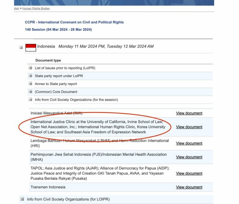 Open Net publishes a shadow report on Indonesia digital rights to UN Human Rights Committee